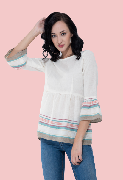 white mania three-fourth sleeve  top online from not so sober